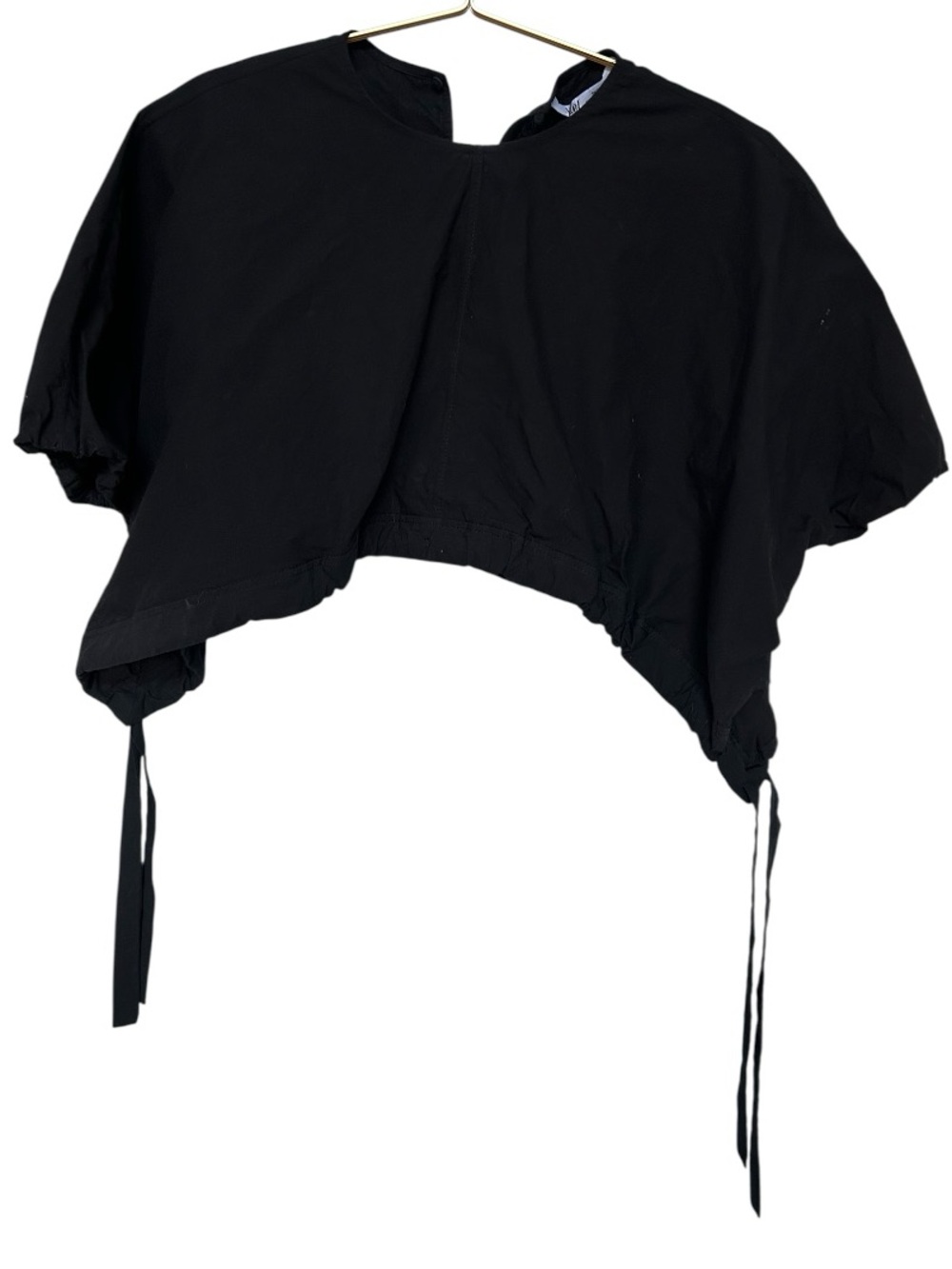 Zara Black Cropped Drawstring Sleeve Top NWT
